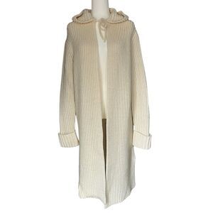Gap Chunky Knit Ivory Ribbed Hooded Long Duster Cardigan Wool Blend Womens Large